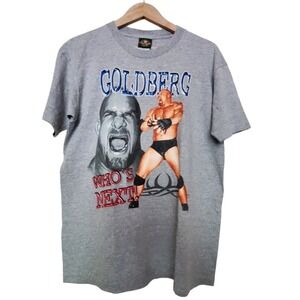 Vintage Goldberg Who's Next Wrestling T Shirt WWF Logotel Gray Large Men Graphic